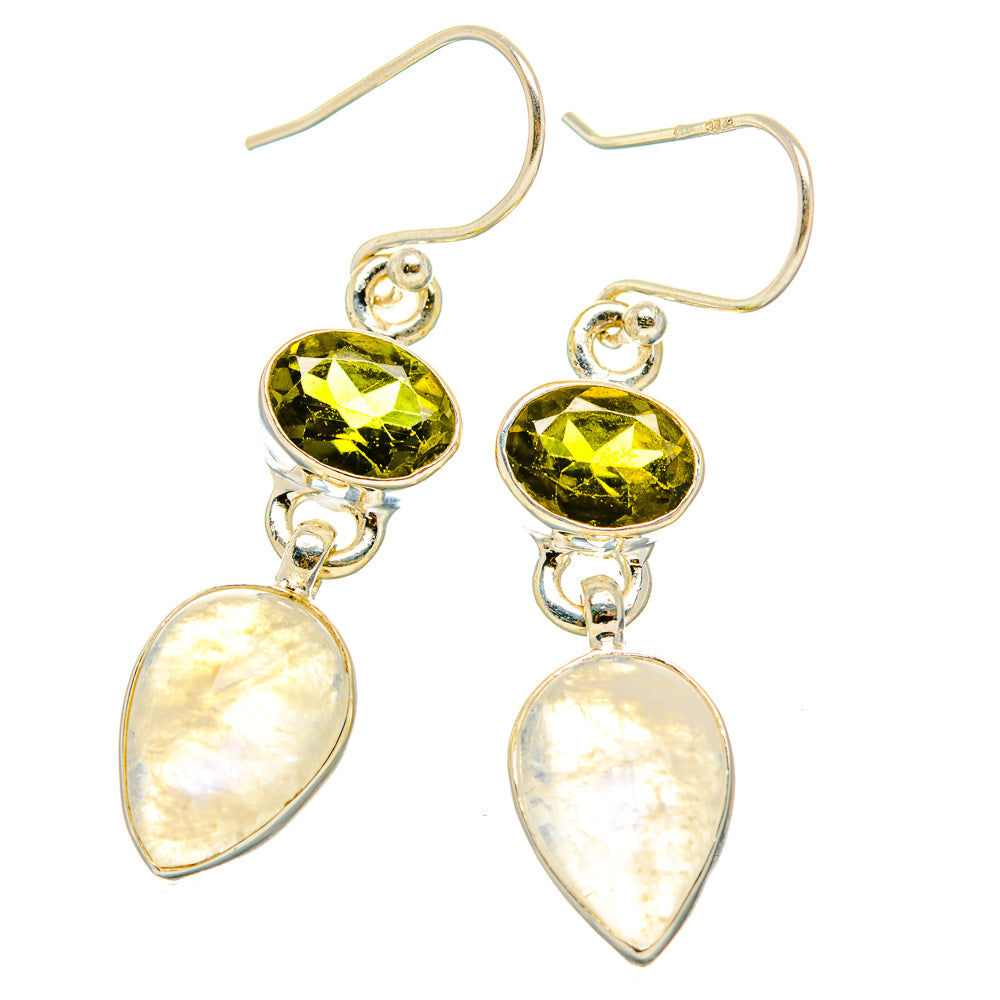Rainbow Moonstone, Green Tourmaline Earrings handcrafted by Anasilvercos - EARR429783 - Photo 2