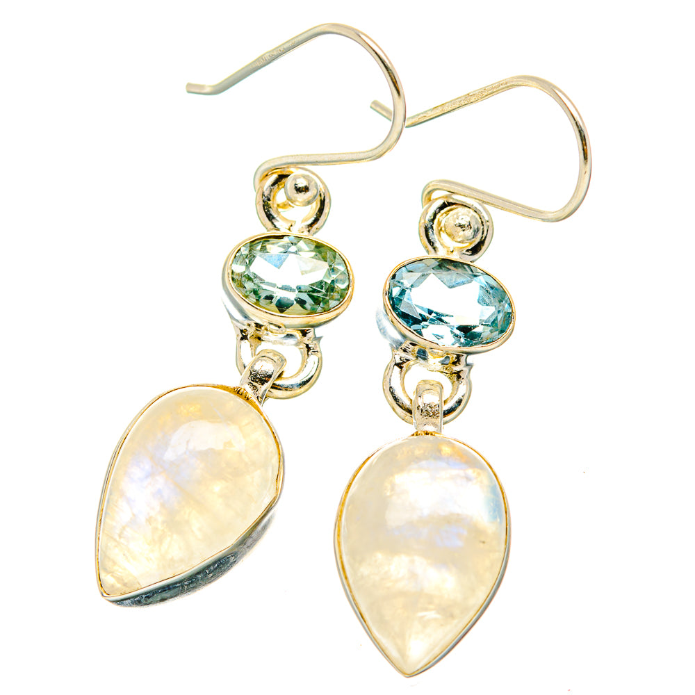 Rainbow Moonstone, Blue Topaz Earrings handcrafted by Anasilvercos - EARR429785 - Photo 2