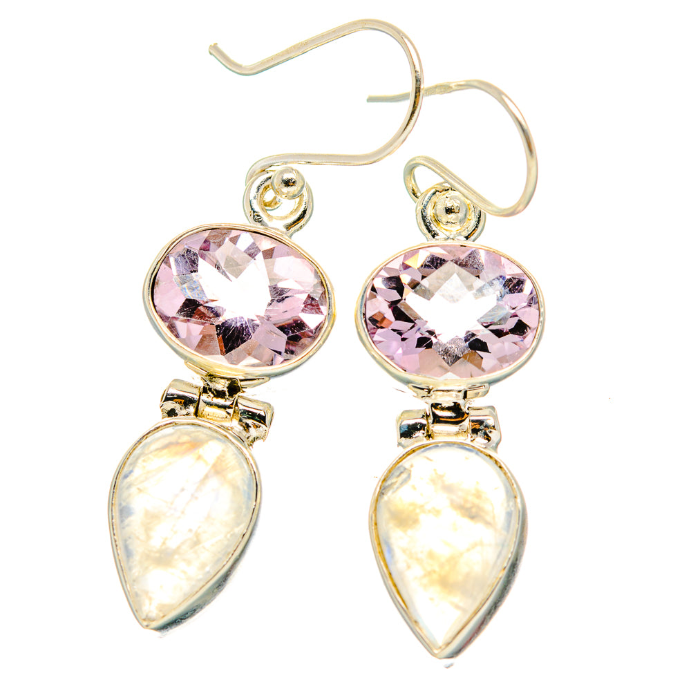 Rainbow Moonstone, Pink Amethyst Earrings handcrafted by Anasilvercos - EARR429789 - Photo 2