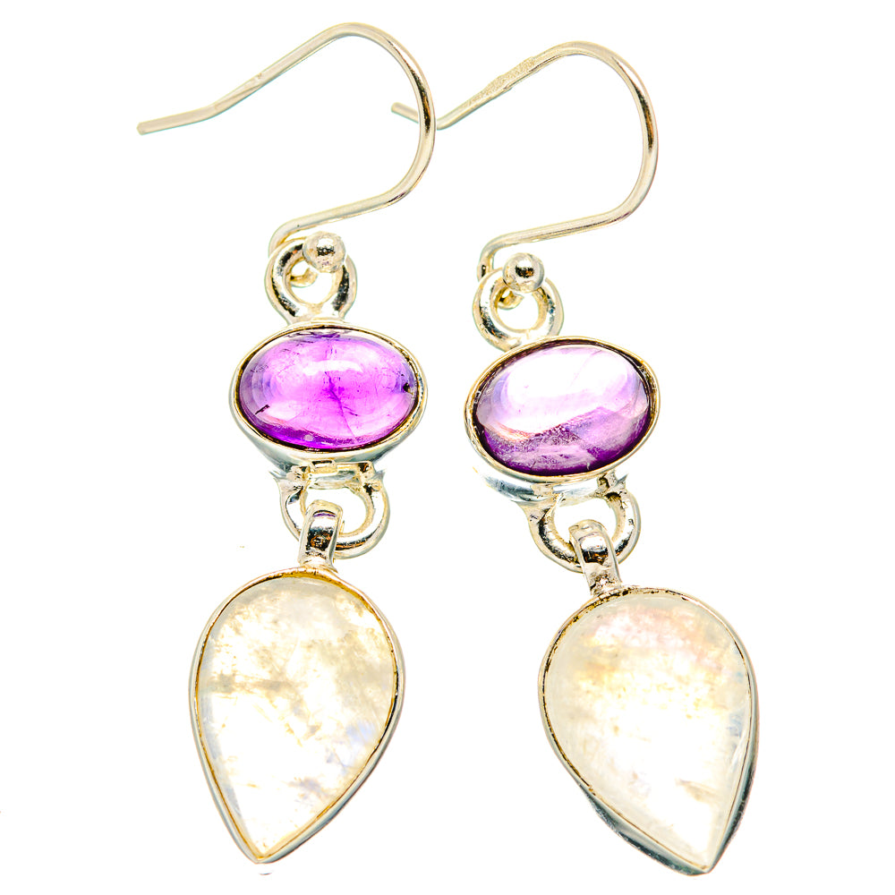 Rainbow Moonstone, Amethyst Earrings handcrafted by Anasilvercos - EARR429795 - Photo 2