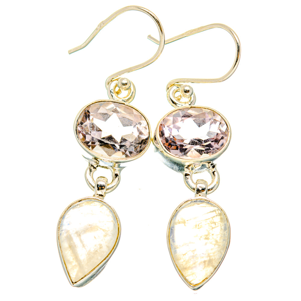 Rainbow Moonstone, Pink Amethyst Earrings handcrafted by Anasilvercos - EARR429800 - Photo 2