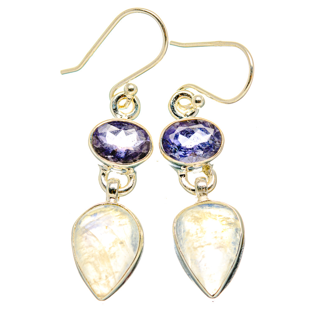 Rainbow Moonstone, Tanzanite Earrings handcrafted by Anasilvercos - EARR429801 - Photo 2