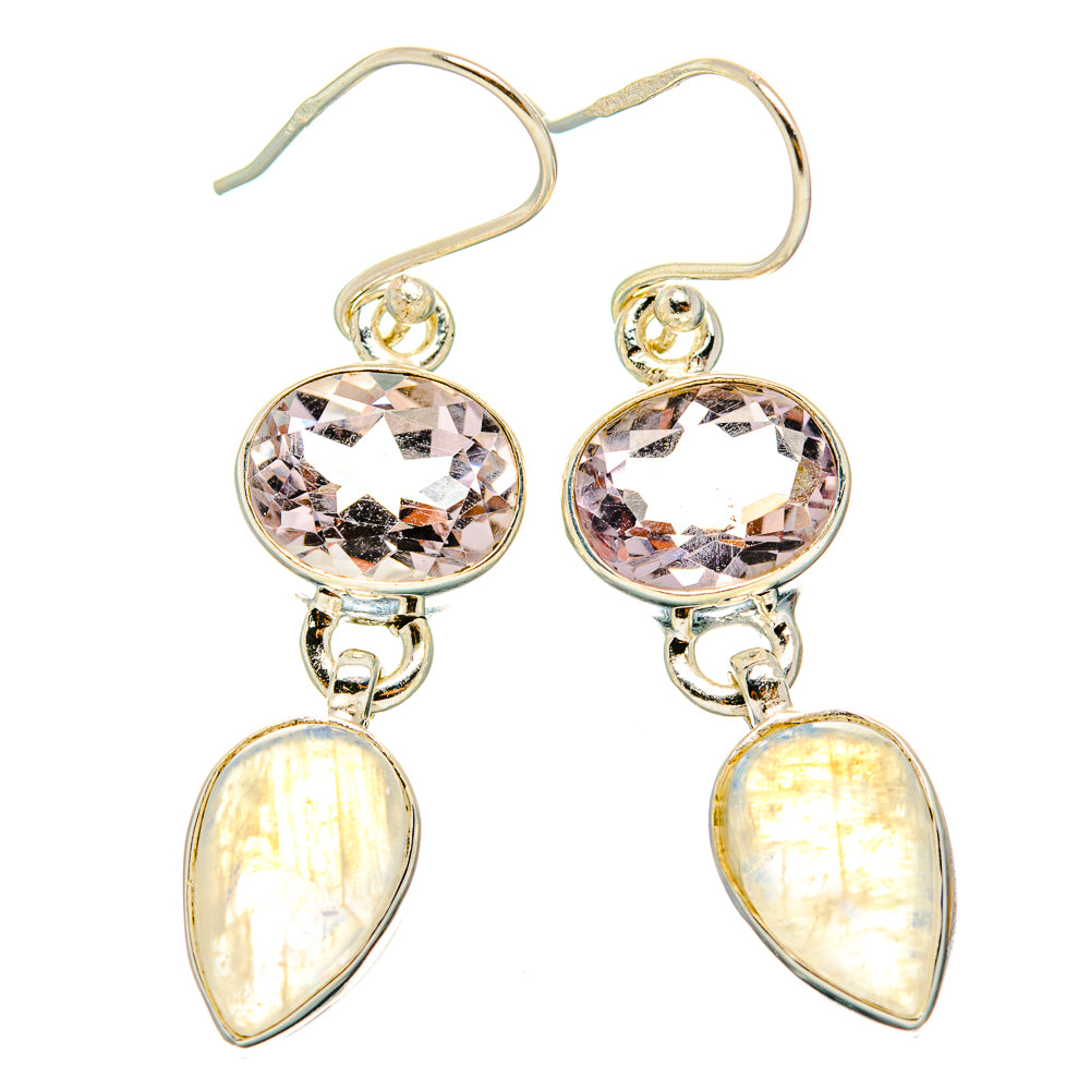 Rainbow Moonstone, Pink Amethyst Earrings handcrafted by Anasilvercos - EARR429803 - Photo 2