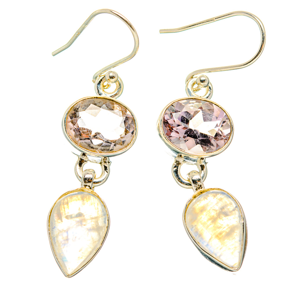 Rainbow Moonstone, Pink Amethyst Earrings handcrafted by Anasilvercos - EARR429805 - Photo 2