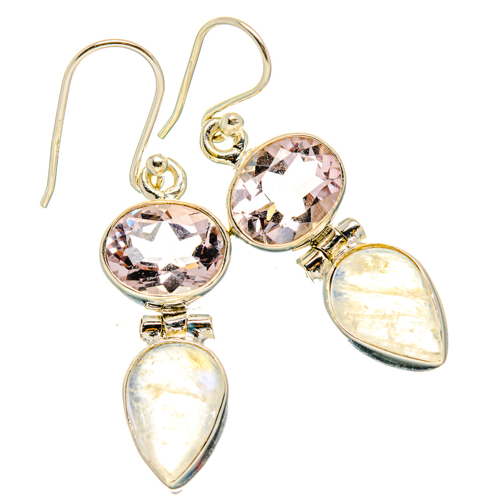 Rainbow Moonstone, Pink Amethyst Earrings handcrafted by Anasilvercos - EARR429816 - Photo 2