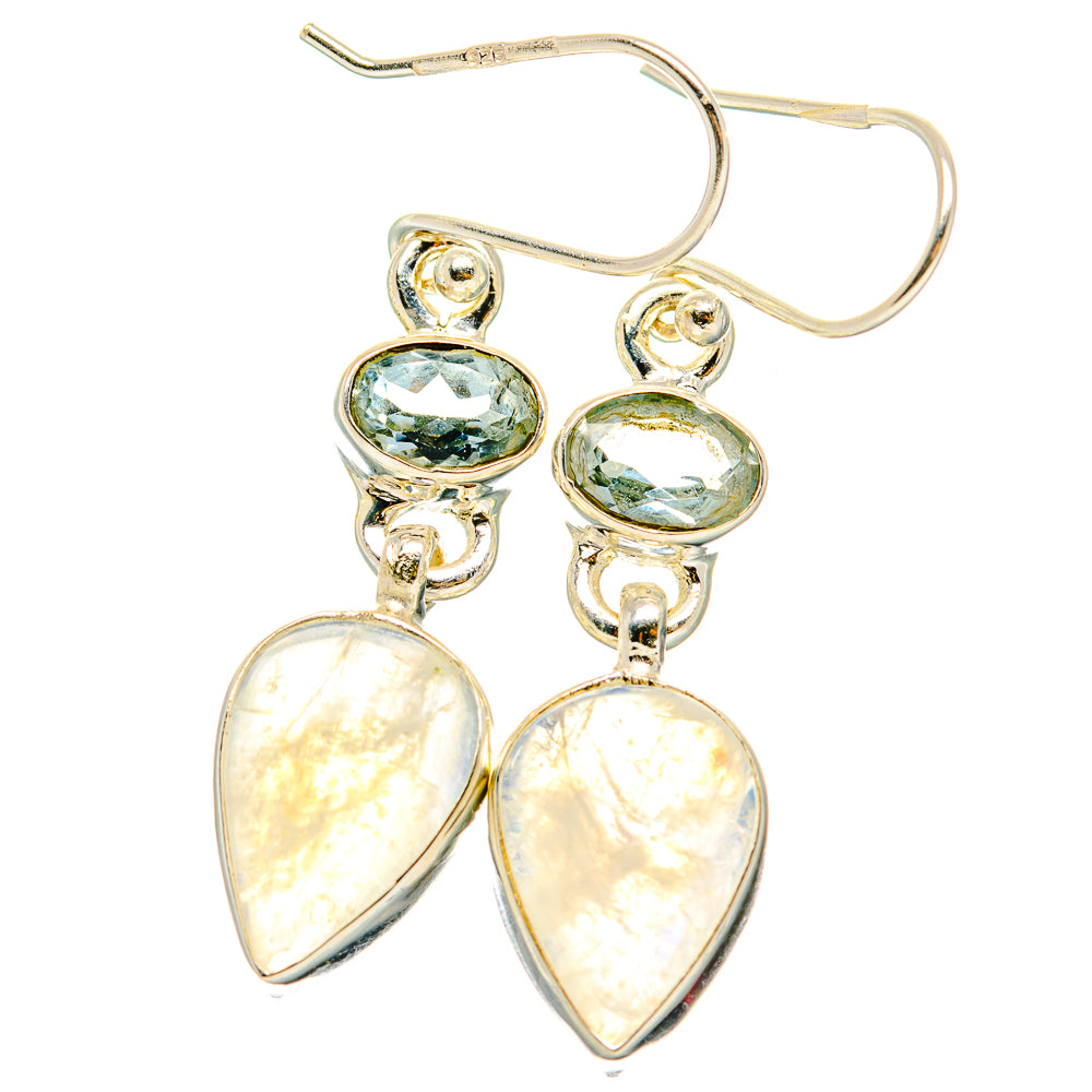 Rainbow Moonstone, Blue Topaz Earrings handcrafted by Anasilvercos - EARR429818 - Photo 2