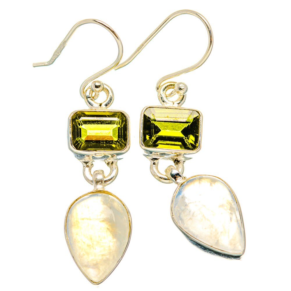 Rainbow Moonstone, Green Tourmaline Earrings handcrafted by Anasilvercos - EARR429820 - Photo 2