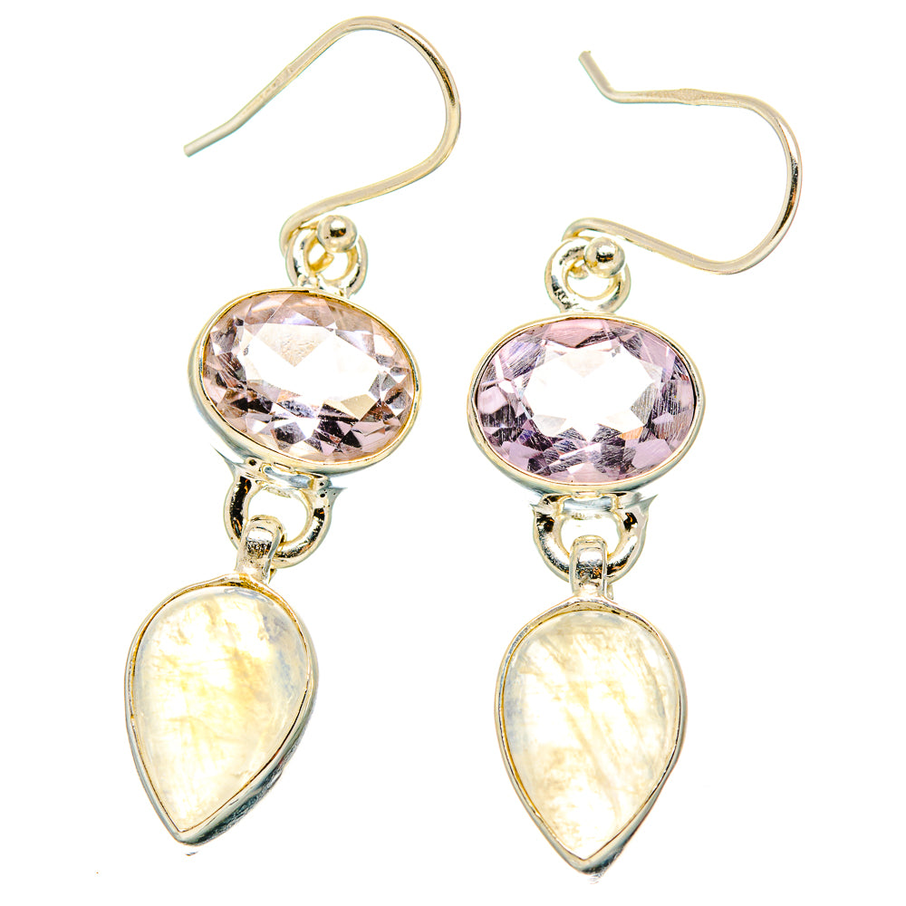 Rainbow Moonstone, Pink Amethyst Earrings handcrafted by Anasilvercos - EARR429821 - Photo 2