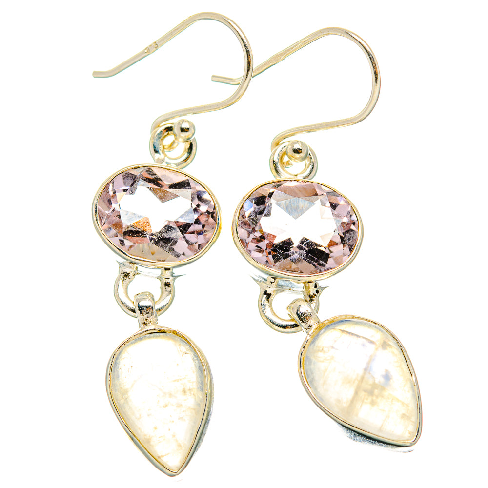 Rainbow Moonstone, Pink Amethyst Earrings handcrafted by Anasilvercos - EARR429825 - Photo 2