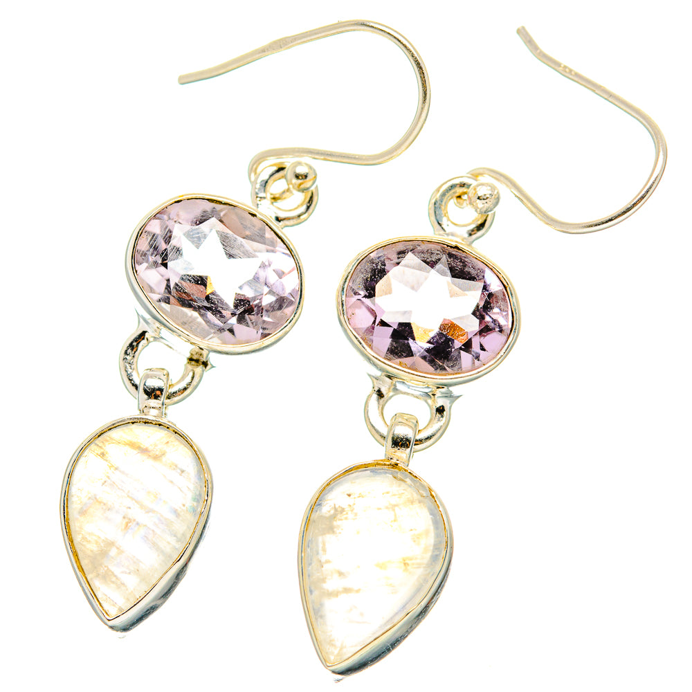 Rainbow Moonstone, Pink Amethyst Earrings handcrafted by Anasilvercos - EARR429829 - Photo 2