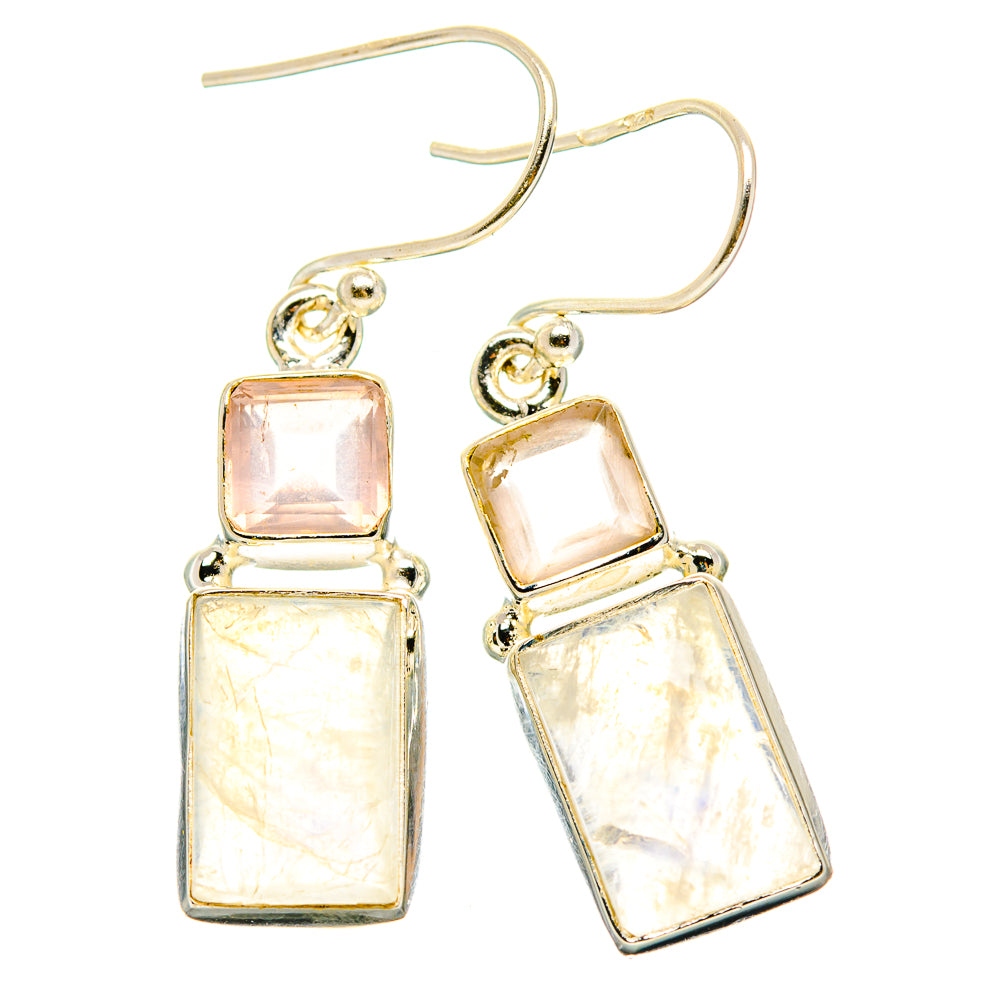 Rainbow Moonstone, Rose Quartz Earrings handcrafted by Anasilvercos - EARR429834 - Photo 2