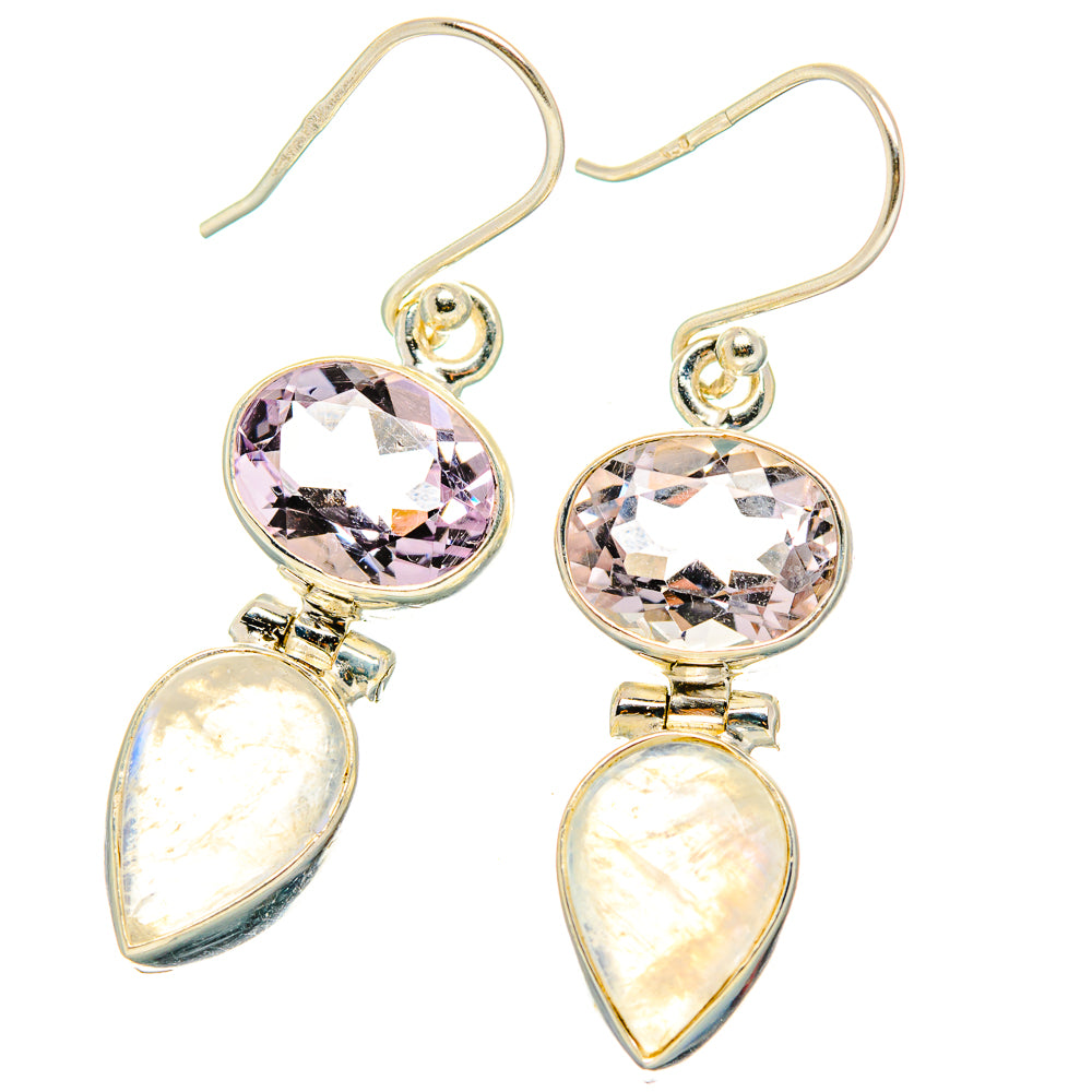 Rainbow Moonstone, Pink Amethyst Earrings handcrafted by Anasilvercos - EARR429836 - Photo 2