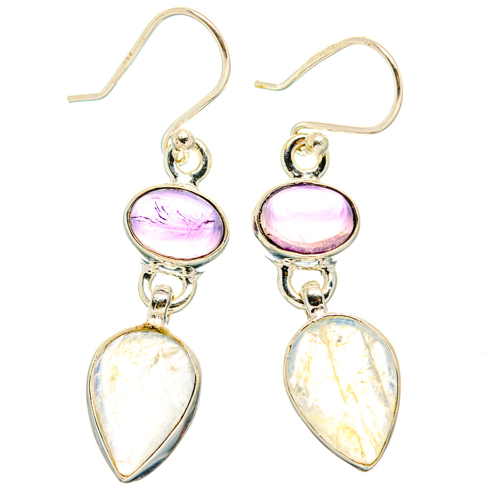 Rainbow Moonstone, Amethyst Earrings handcrafted by Anasilvercos - EARR429837 - Photo 2