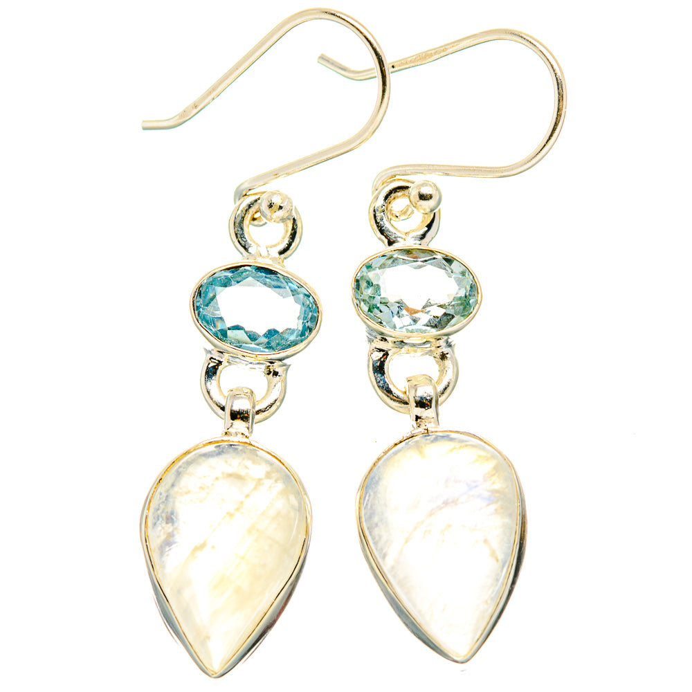 Rainbow Moonstone, Blue Topaz Earrings handcrafted by Anasilvercos - EARR429839 - Photo 2