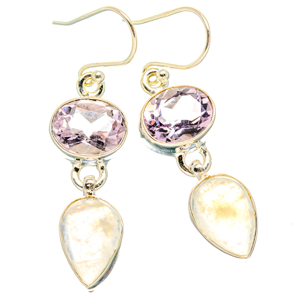 Rainbow Moonstone, Pink Amethyst Earrings handcrafted by Anasilvercos - EARR429841 - Photo 2