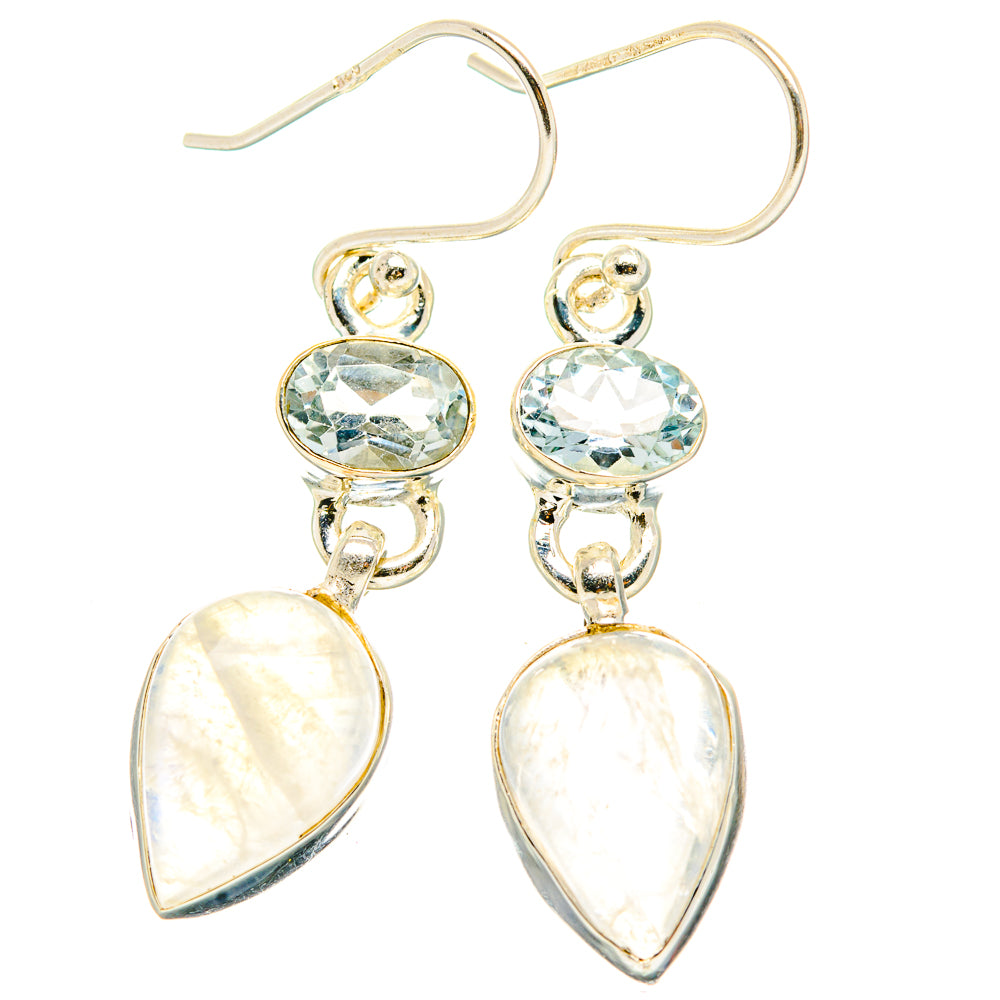 Rainbow Moonstone, Blue Topaz Earrings handcrafted by Anasilvercos - EARR429842 - Photo 2