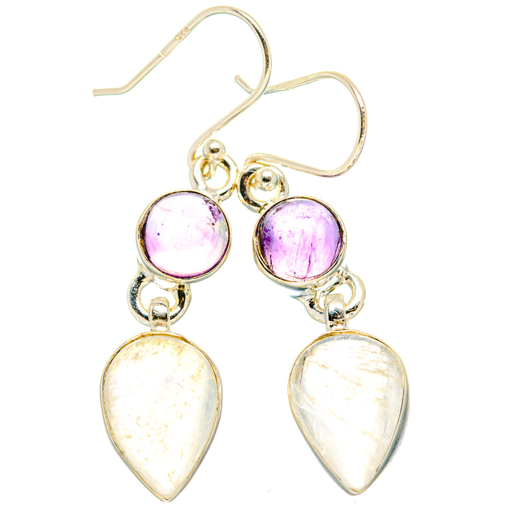Rainbow Moonstone, Amethyst Earrings handcrafted by Anasilvercos - EARR429843 - Photo 2