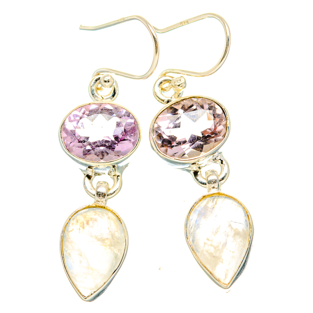 Rainbow Moonstone, Pink Amethyst Earrings handcrafted by Anasilvercos - EARR429846 - Photo 2