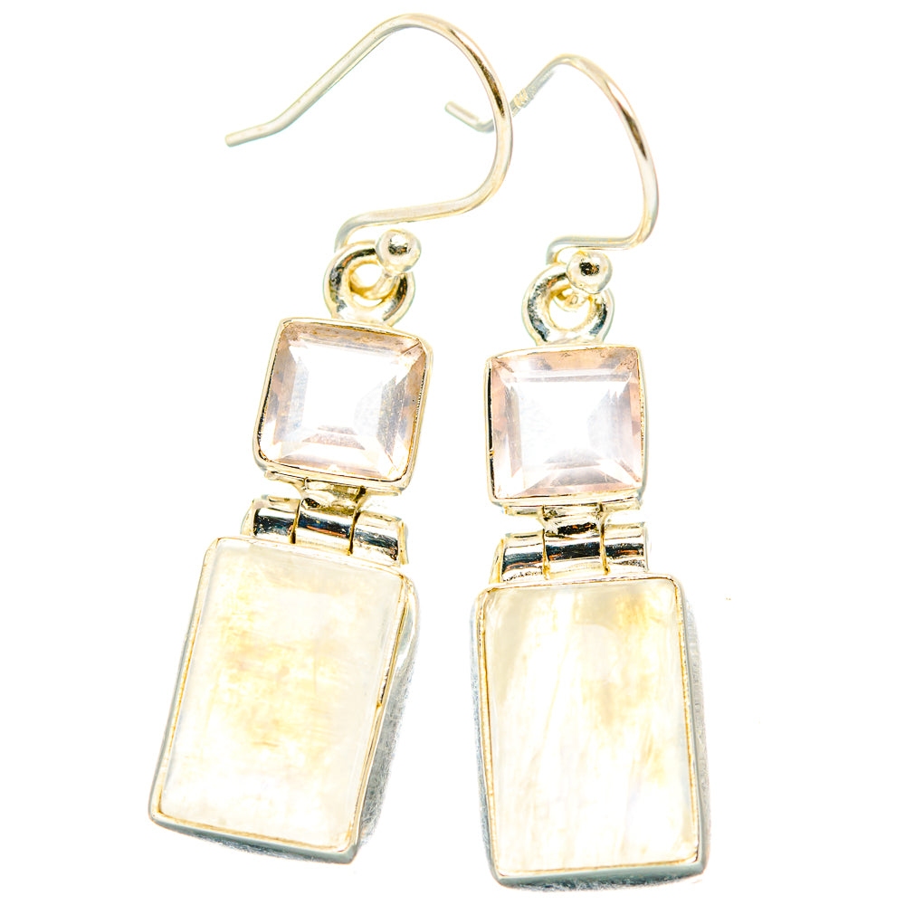 Rainbow Moonstone, Rose Quartz Earrings handcrafted by Anasilvercos - EARR429847 - Photo 2