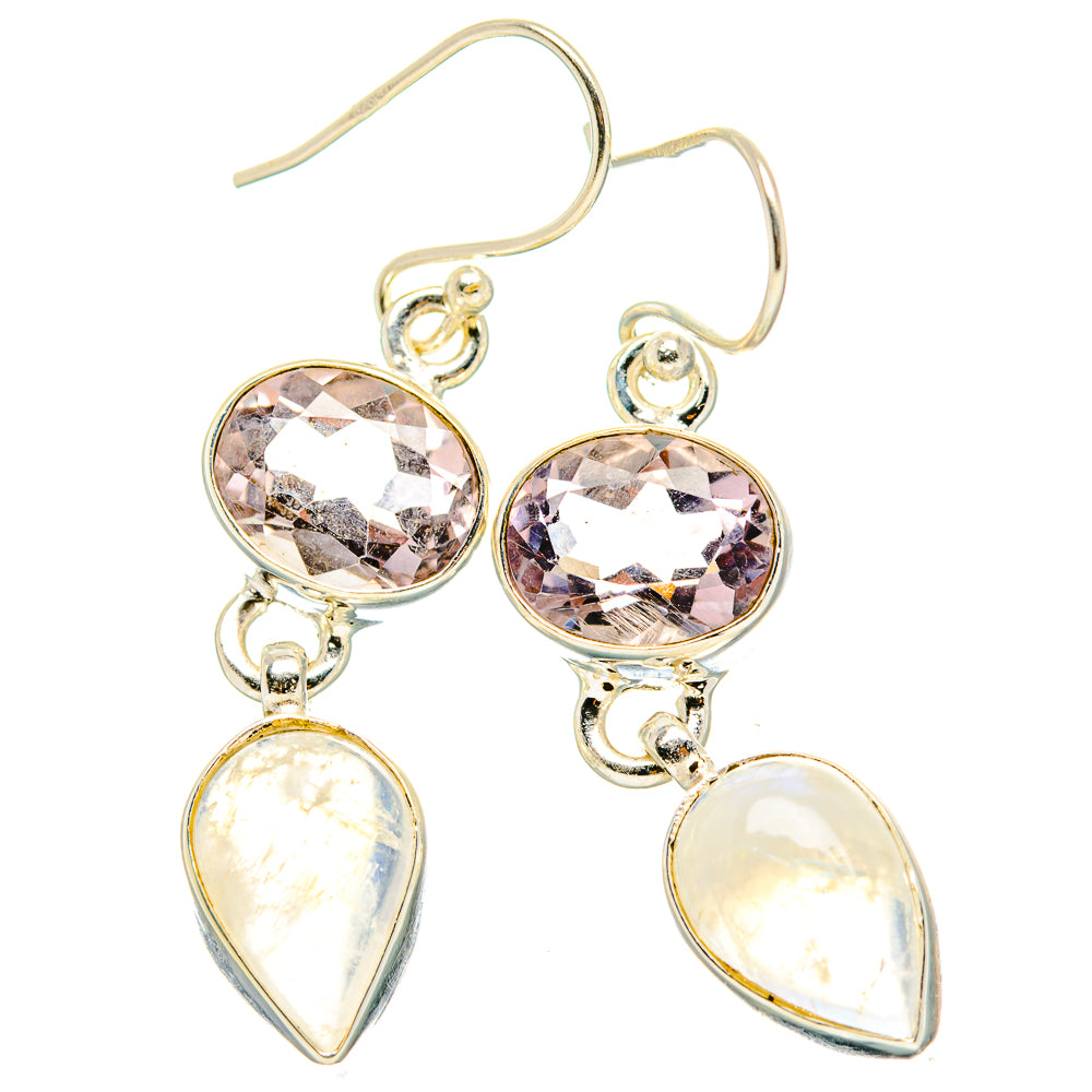 Rainbow Moonstone, Pink Amethyst Earrings handcrafted by Anasilvercos - EARR429848 - Photo 2