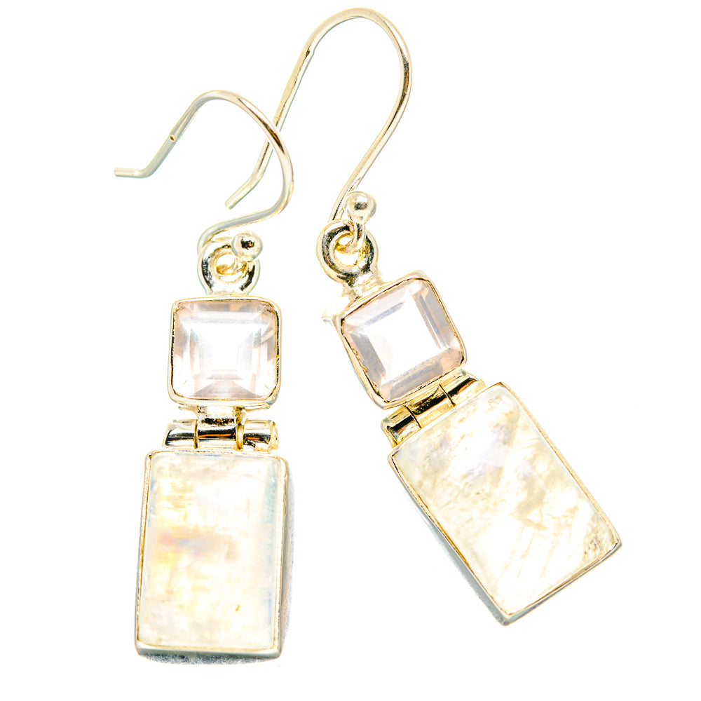 Rainbow Moonstone, Rose Quartz Earrings handcrafted by Anasilvercos - EARR429852 - Photo 2