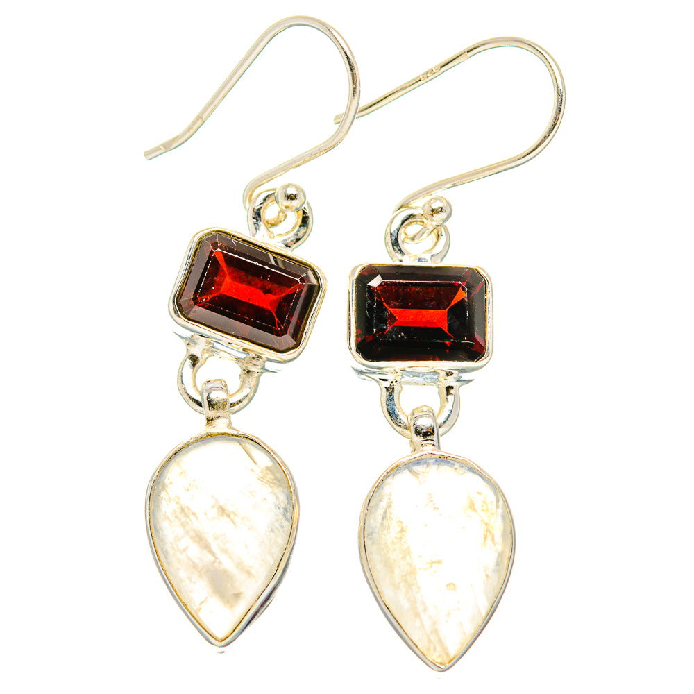 Rainbow Moonstone, Garnet Earrings handcrafted by Anasilvercos - EARR429853 - Photo 2