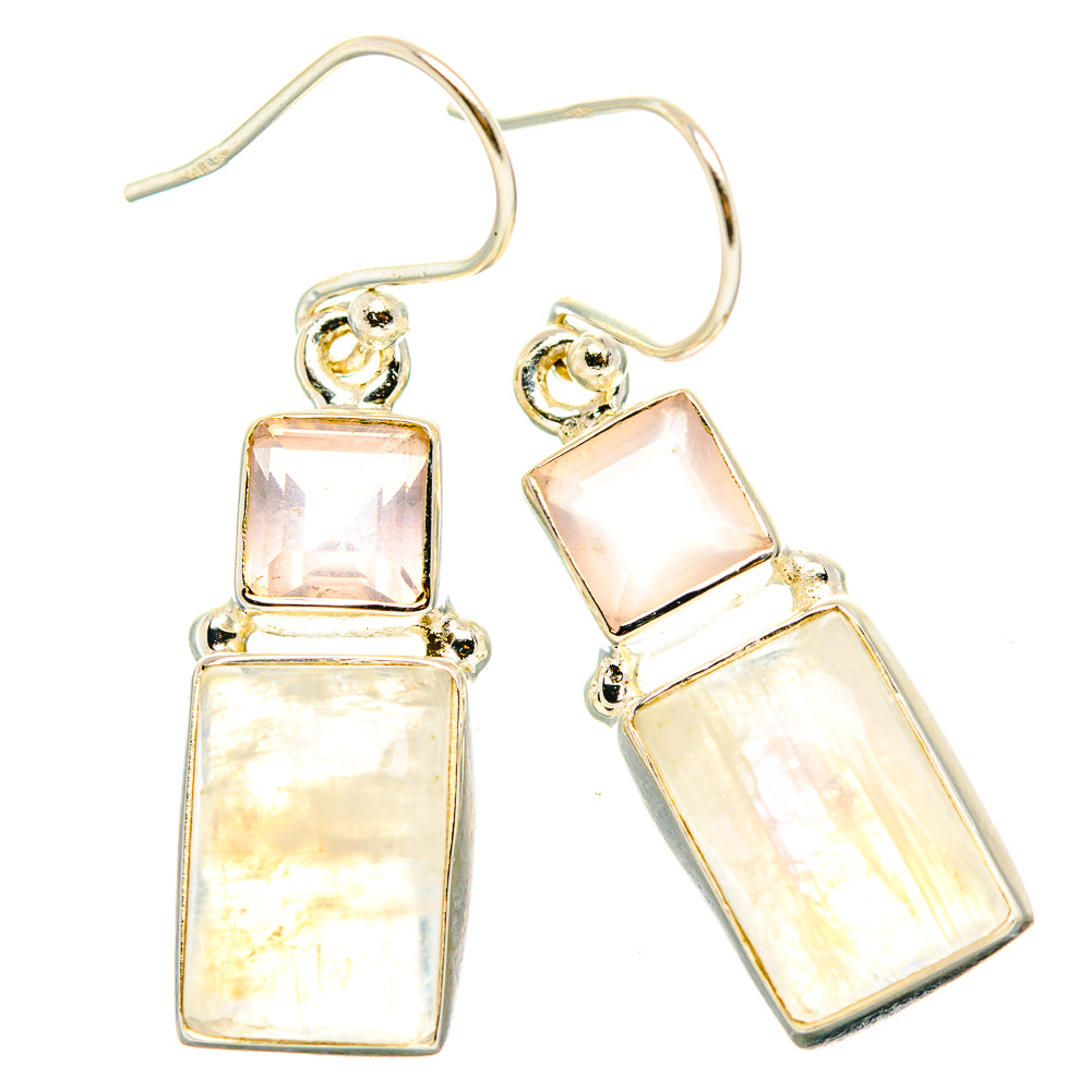 Rainbow Moonstone, Rose Quartz Earrings handcrafted by Anasilvercos - EARR429857 - Photo 2