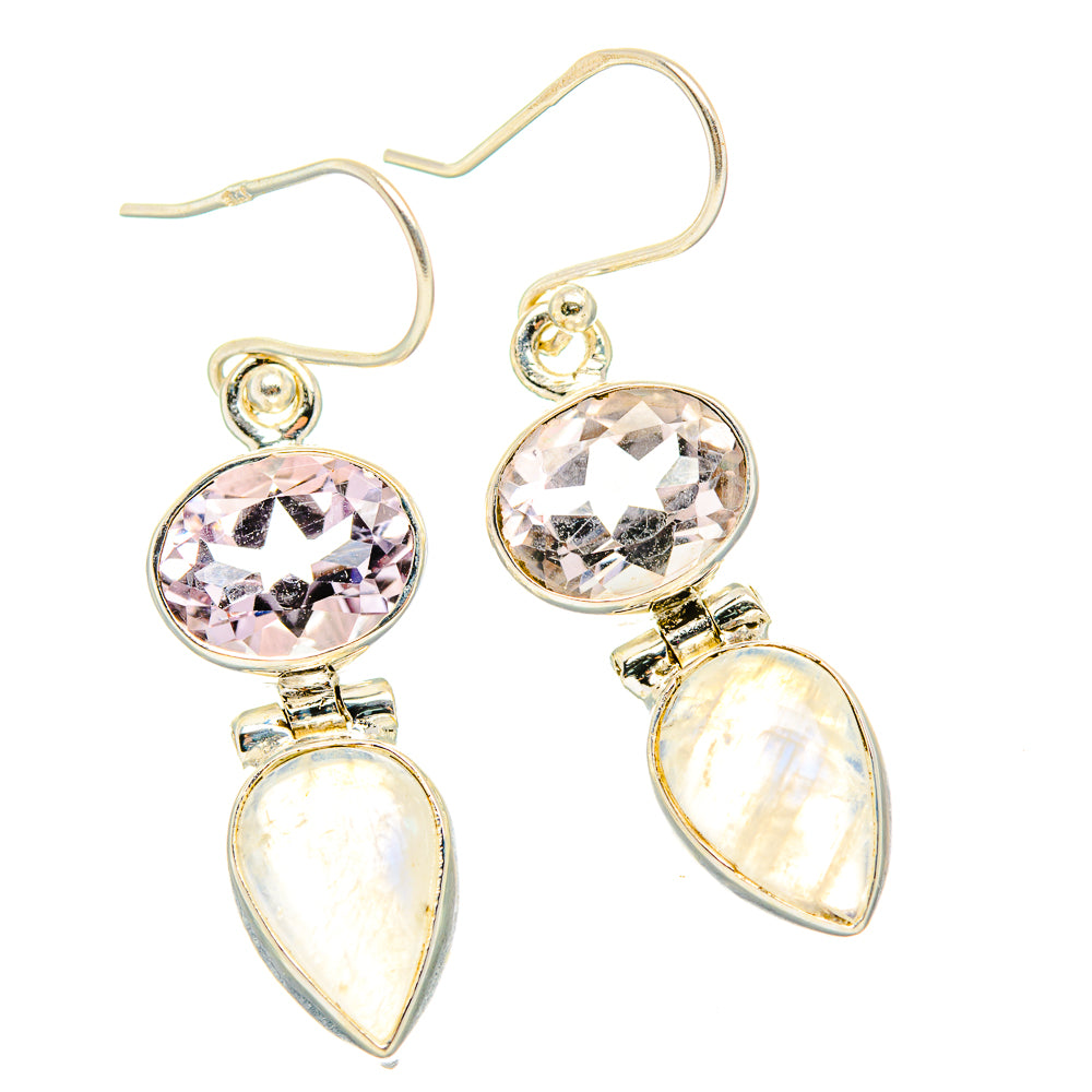 Rainbow Moonstone, Pink Amethyst Earrings handcrafted by Anasilvercos - EARR429862 - Photo 2