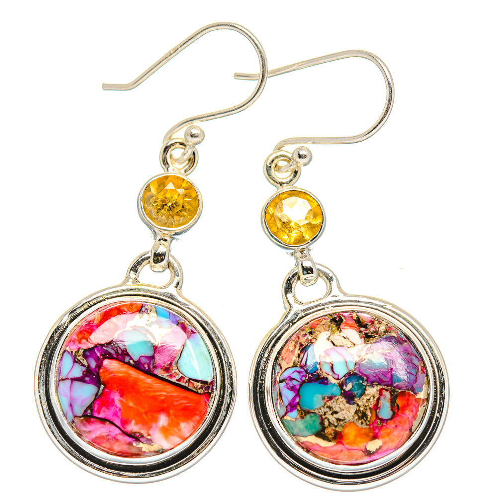 Kingman Pink Dahlia Turquoise Earrings handcrafted by Anasilvercos - EARR429884 - Photo 2