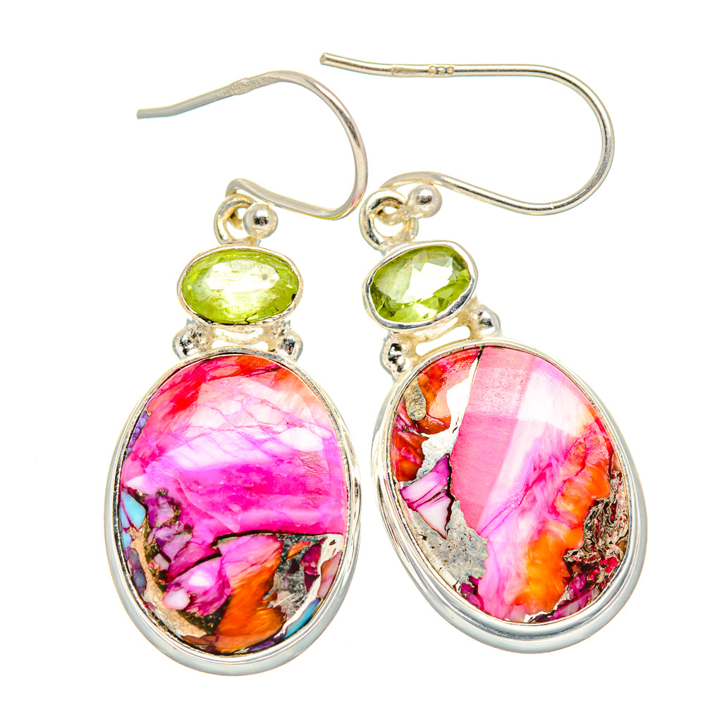 Kingman Pink Dahlia Turquoise Earrings handcrafted by Anasilvercos - EARR429887 - Photo 2