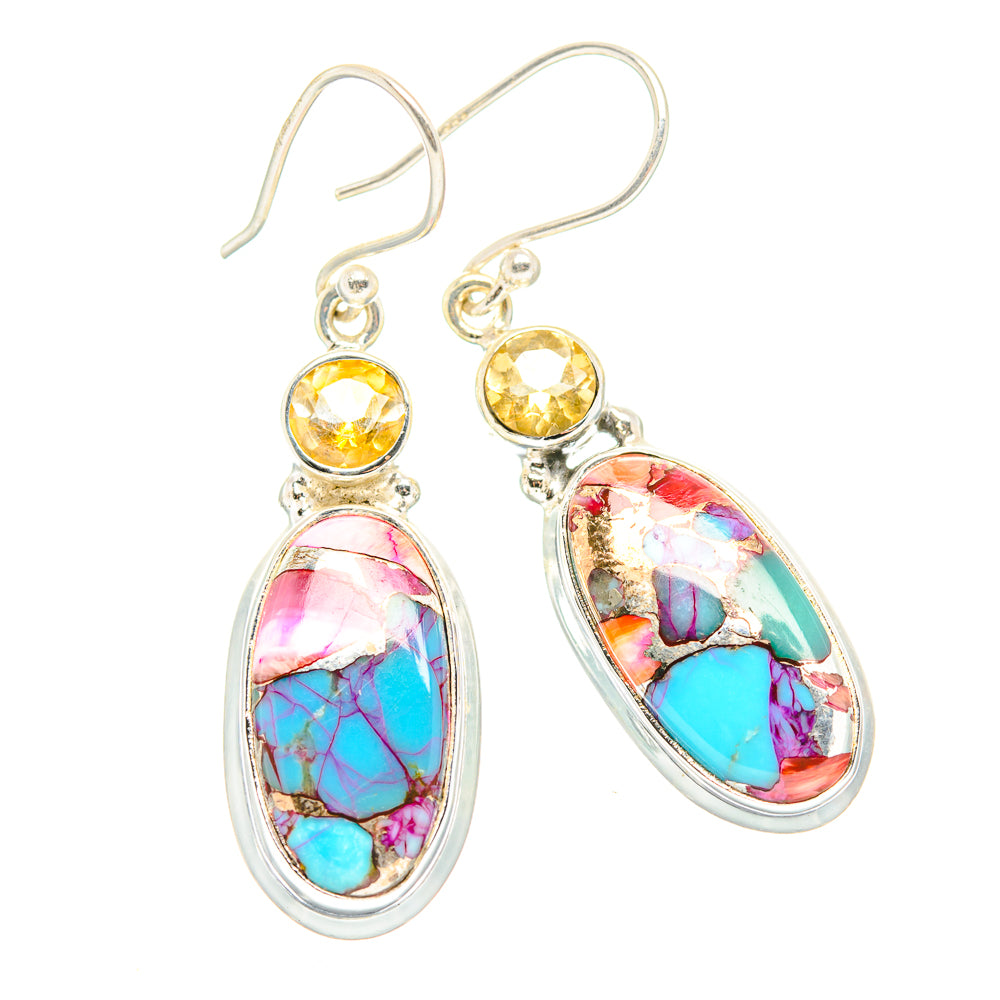 Kingman Pink Dahlia Turquoise Earrings handcrafted by Anasilvercos - EARR429905 - Photo 2