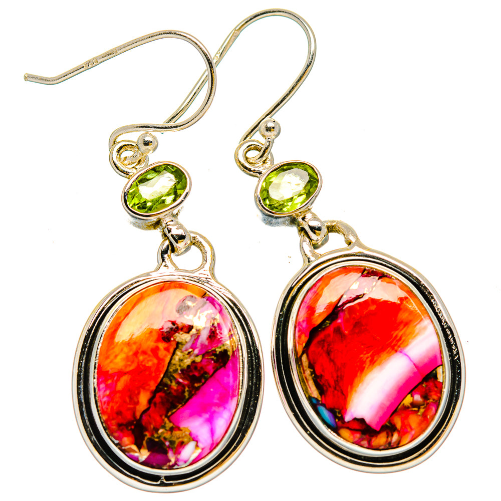 Kingman Pink Dahlia Turquoise Earrings handcrafted by Anasilvercos - EARR429934 - Photo 2