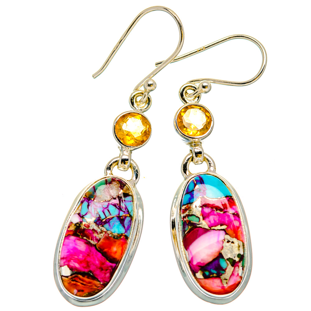 Kingman Pink Dahlia Turquoise Earrings handcrafted by Anasilvercos - EARR429938 - Photo 2