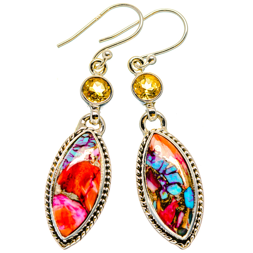 Kingman Pink Dahlia Turquoise Earrings handcrafted by Anasilvercos - EARR429945 - Photo 2