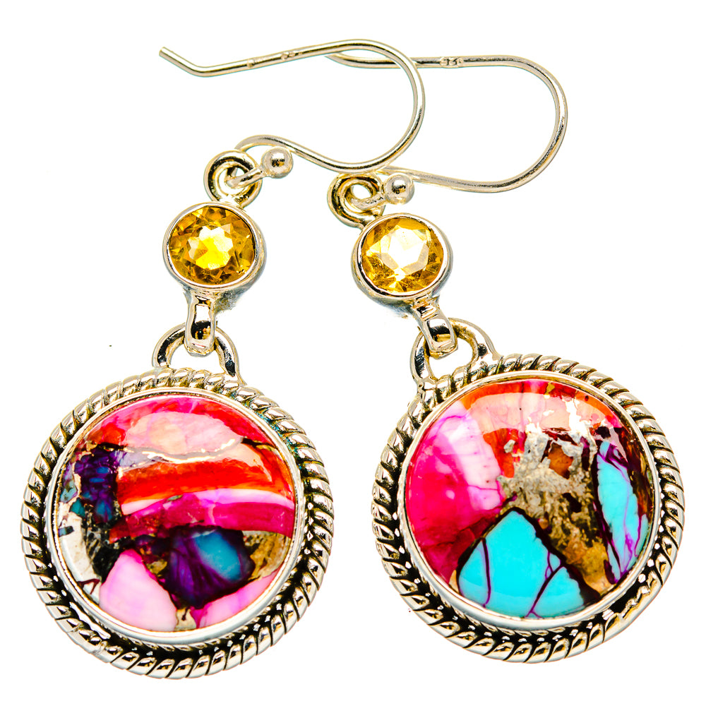 Kingman Pink Dahlia Turquoise Earrings handcrafted by Anasilvercos - EARR429968 - Photo 2