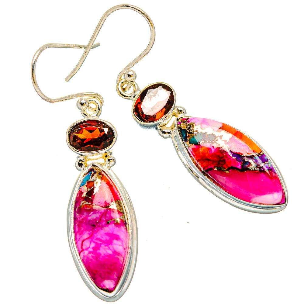 Kingman Pink Dahlia Turquoise Earrings handcrafted by Anasilvercos - EARR429978 - Photo 2