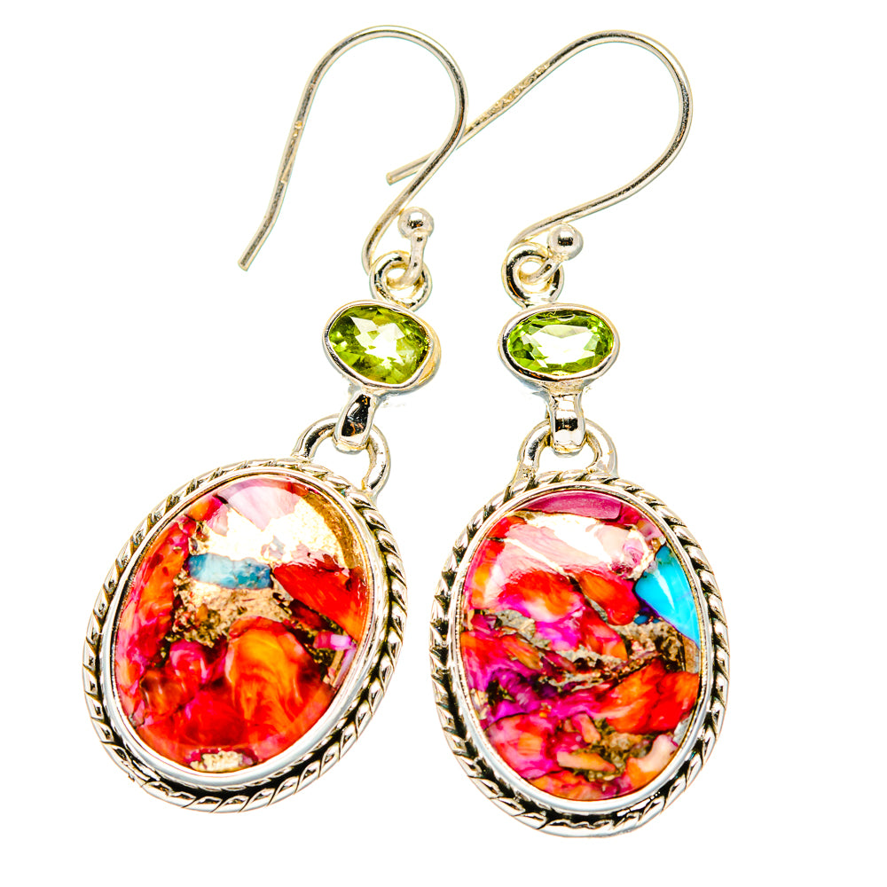 Kingman Pink Dahlia Turquoise Earrings handcrafted by Anasilvercos - EARR429985 - Photo 2
