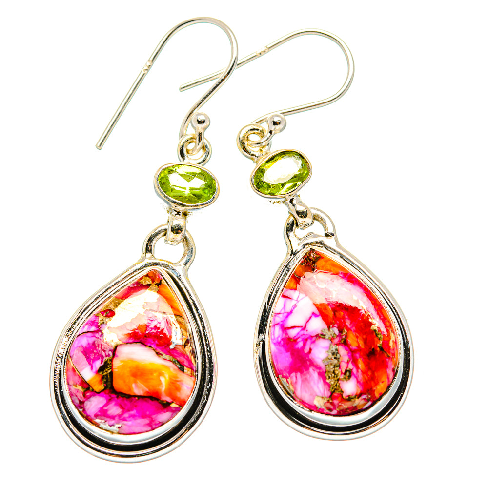 Kingman Pink Dahlia Turquoise Earrings handcrafted by Anasilvercos - EARR429987 - Photo 2