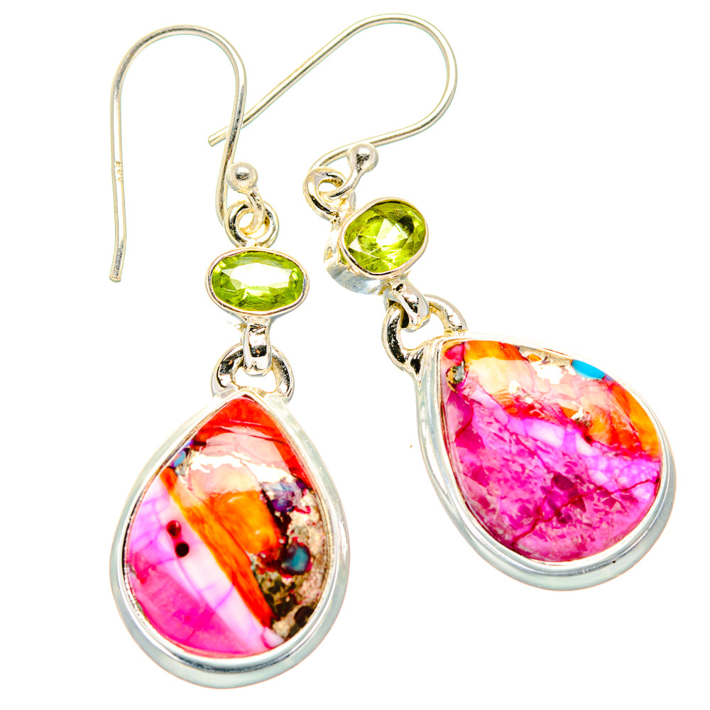 Kingman Pink Dahlia Turquoise Earrings handcrafted by Anasilvercos - EARR429998 - Photo 2
