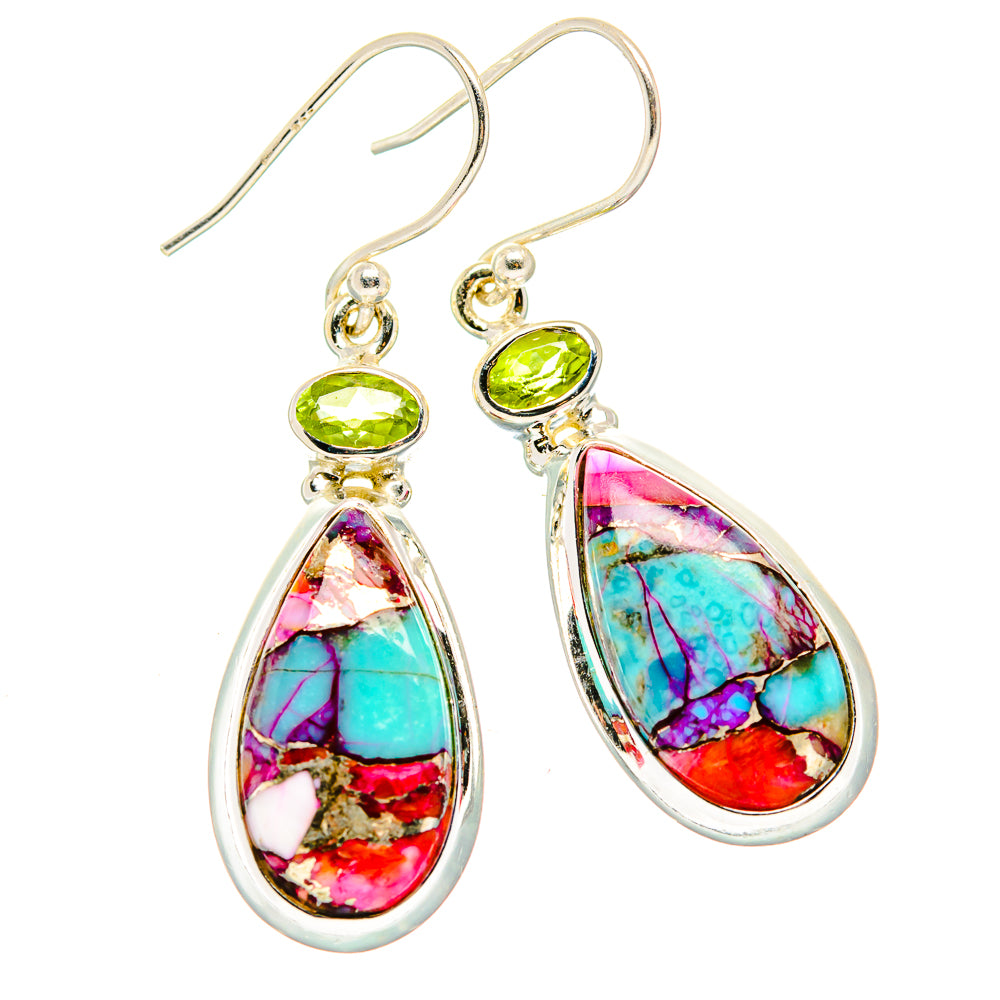 Kingman Pink Dahlia Turquoise Earrings handcrafted by Anasilvercos - EARR430016 - Photo 2