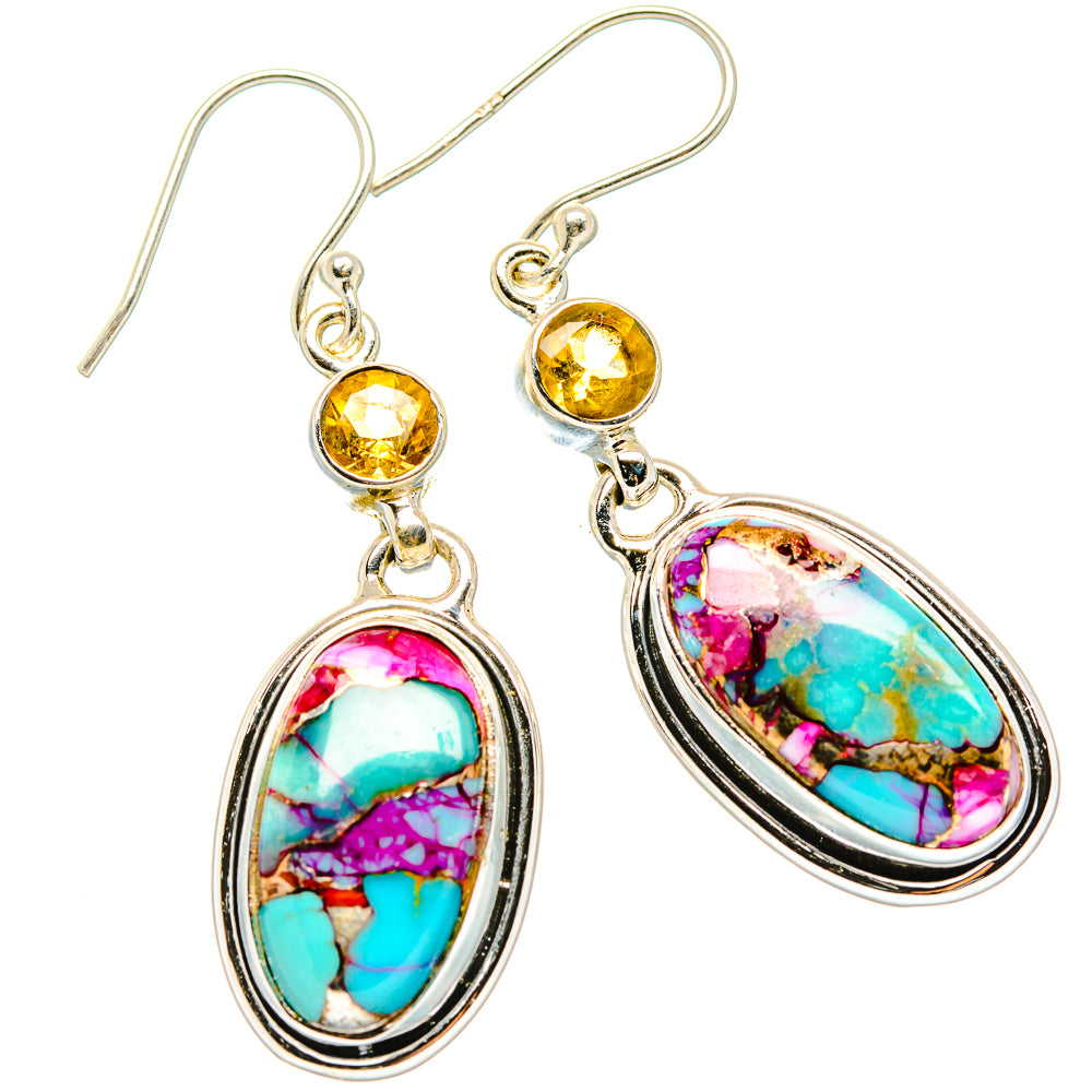 Kingman Pink Dahlia Turquoise Earrings handcrafted by Anasilvercos - EARR430020 - Photo 2