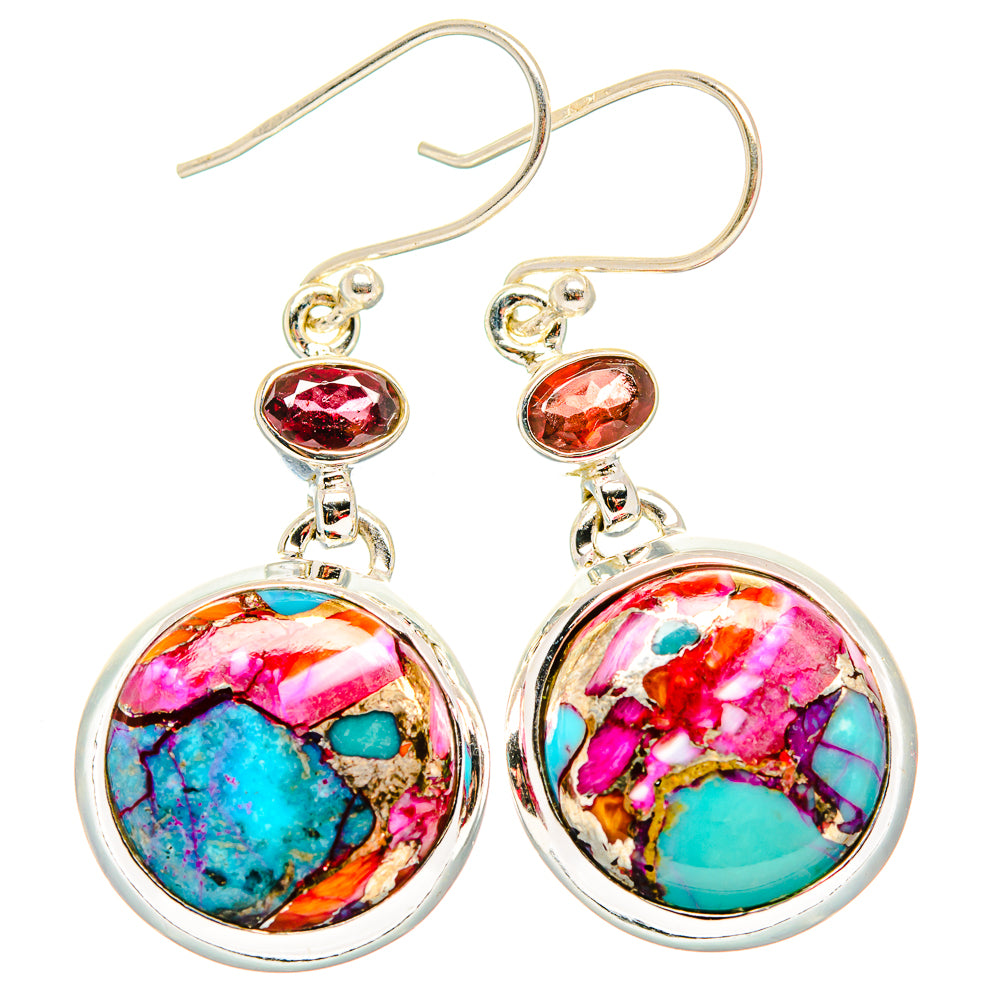 Kingman Pink Dahlia Turquoise Earrings handcrafted by Anasilvercos - EARR430034 - Photo 2