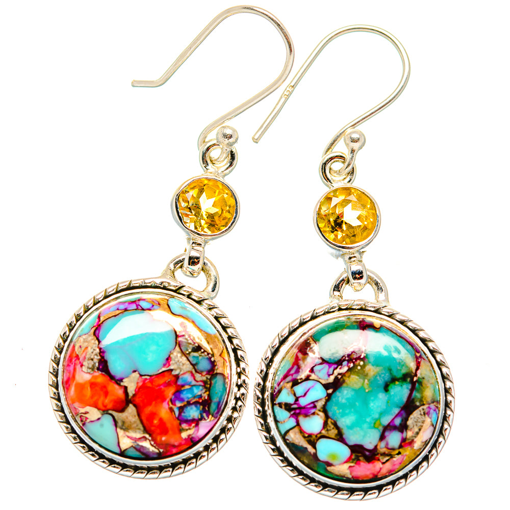 Kingman Pink Dahlia Turquoise Earrings handcrafted by Anasilvercos - EARR430046 - Photo 2