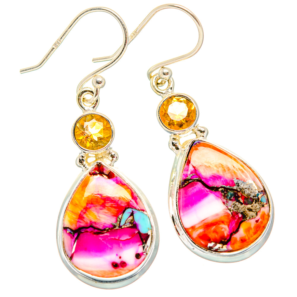 Kingman Pink Dahlia Turquoise Earrings handcrafted by Anasilvercos - EARR430047 - Photo 2