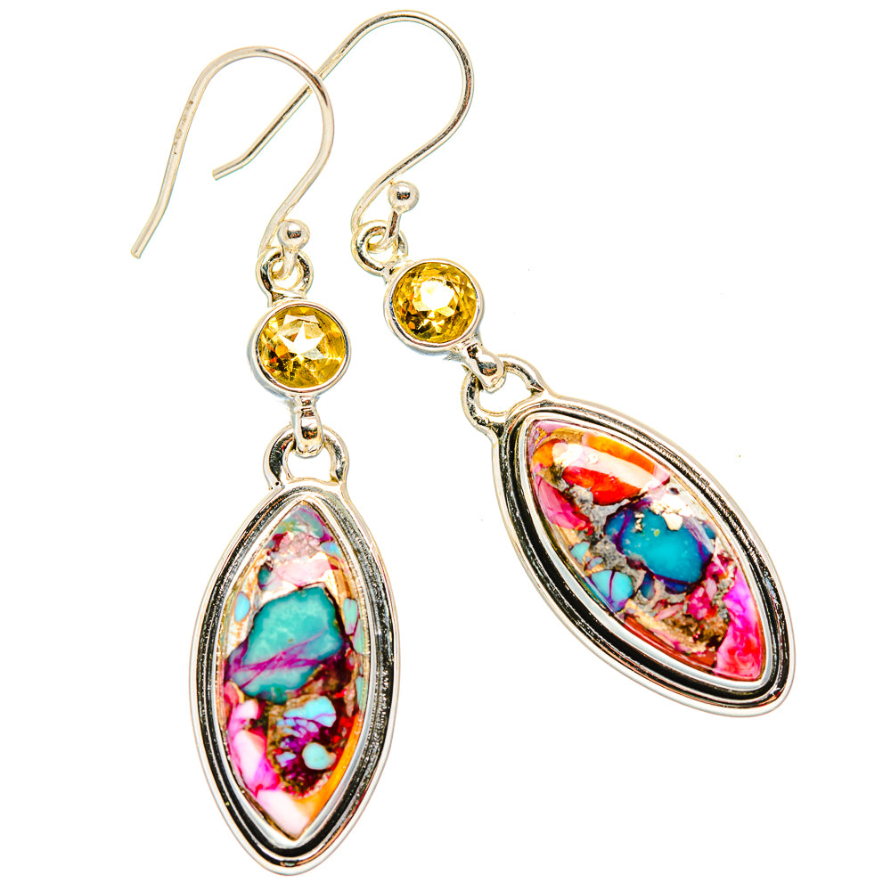 Kingman Pink Dahlia Turquoise Earrings handcrafted by Anasilvercos - EARR430050 - Photo 2
