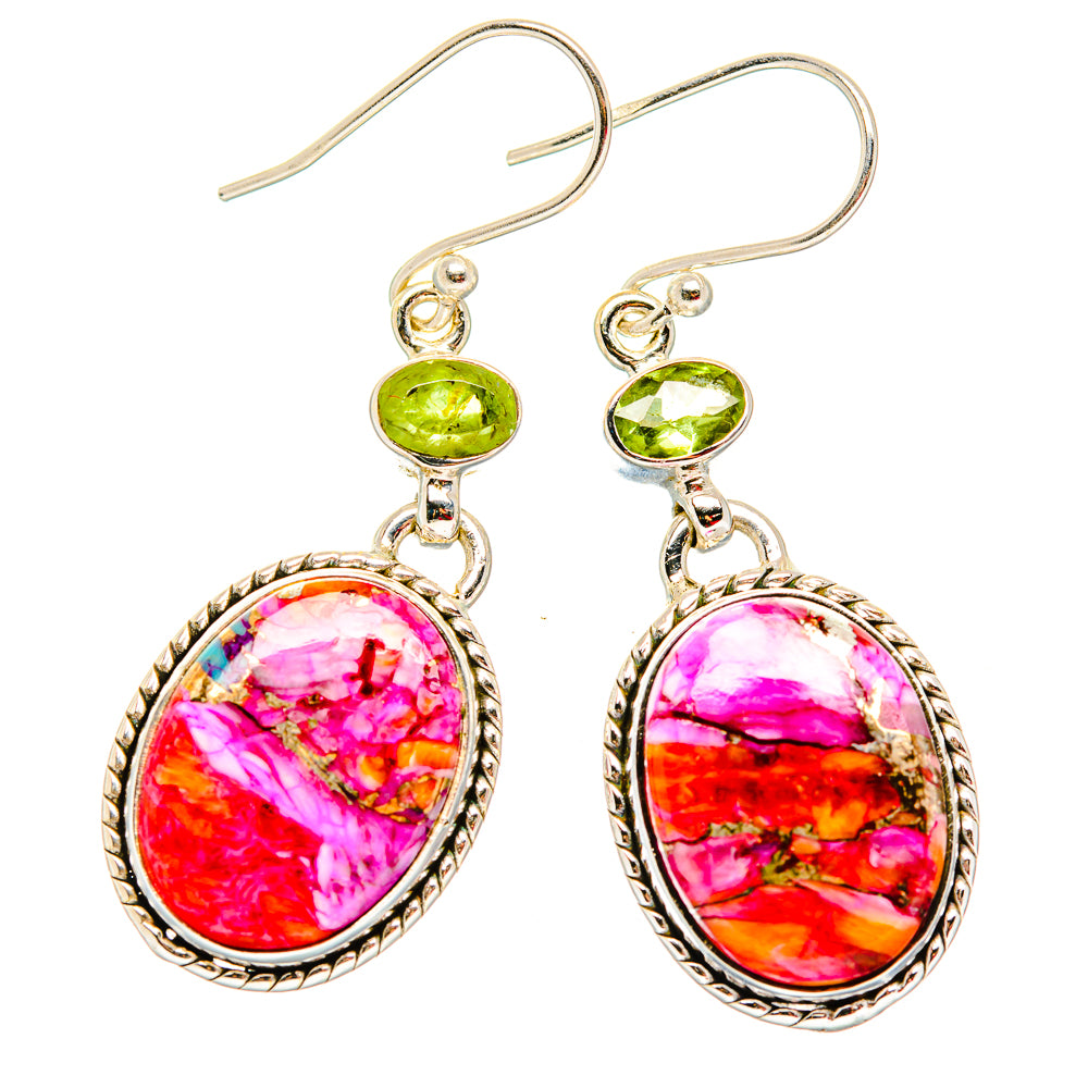Kingman Pink Dahlia Turquoise Earrings handcrafted by Anasilvercos - EARR430055 - Photo 2