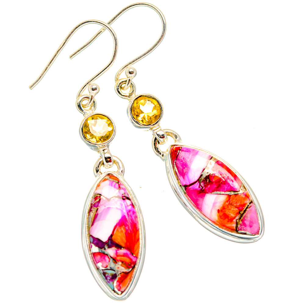 Kingman Pink Dahlia Turquoise Earrings handcrafted by Anasilvercos - EARR430056 - Photo 2