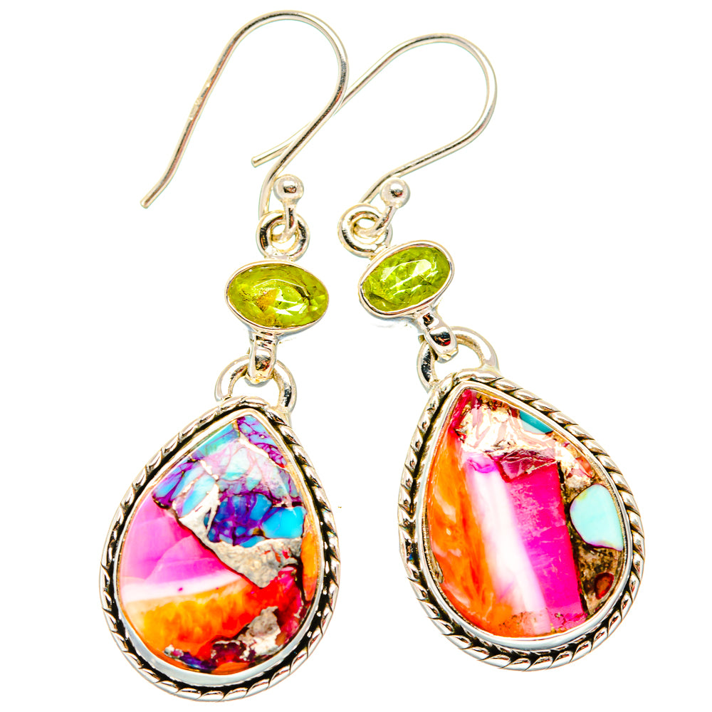 Kingman Pink Dahlia Turquoise Earrings handcrafted by Anasilvercos - EARR430059 - Photo 2
