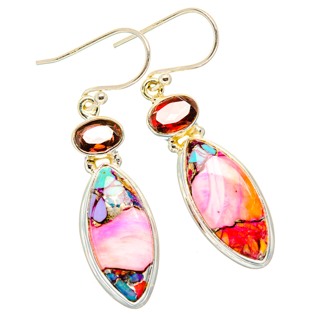 Kingman Pink Dahlia Turquoise Earrings handcrafted by Anasilvercos - EARR430062 - Photo 2