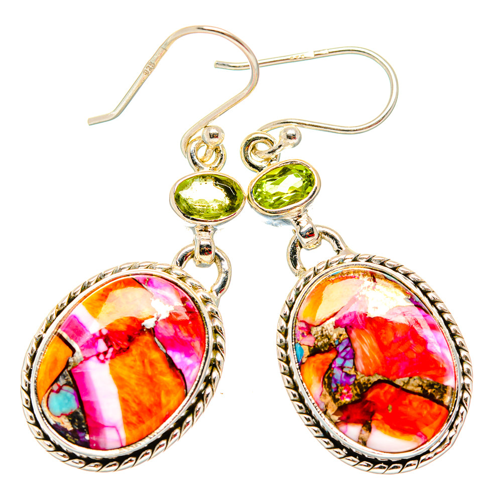 Kingman Pink Dahlia Turquoise Earrings handcrafted by Anasilvercos - EARR430065 - Photo 2